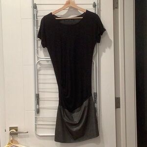 All Saints Black/Metallic Gray Asymmetrical/Gathered Mini Dress - Sz 4
